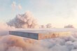 Concrete slab floating above clouds - A surreal image of a large concrete slab floating mystically above a cloudscape at sunset