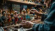 Elderly artisan crafting traditional puppets in a workshop
