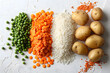 Irish flag made of rice, potatoes, carrots, peas, and lentils