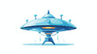 Alien spaceship with antenna. Blue spacecraft with