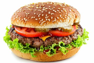 Wall Mural - Large burger on white background