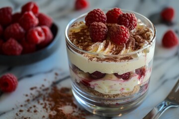 Sticker - Layered raspberry lemon tiramisu in a cup