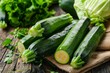 New organic zucchini on wood table Seasonal veggies salad recipe Vegan diet