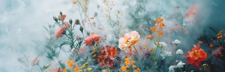 Wall Mural - bouquet of flowers in the cloud of smoke for background 