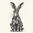 Graphical hare with abstract geometric design sitting on white background, illustration generated with AI