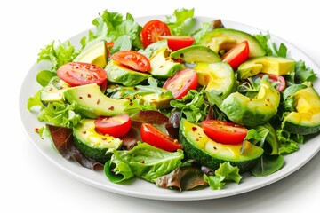 Wall Mural - Plate with delicious avocado salad on a white surface