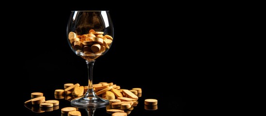 Poster - Wine glass and corks on table
