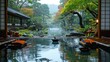 Traditional tea ceremony in a peaceful Japanese garden, showcasing cultural elegance
