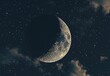 Mesmerizing night sky: a crescent moon illuminated among the stars and clouds, a symbol of tranquility and the mysterious Universe