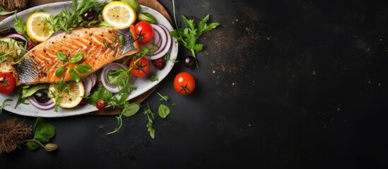 Poster - Close Up of Plate with Fish, Vegetables, and Lemons