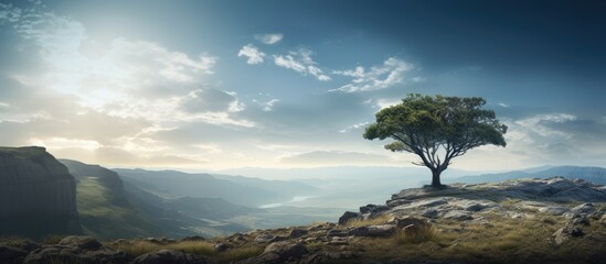 Poster - Tree atop rocky mountain with stunning sky