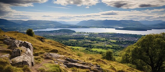 Aufkleber - View of a Lake and Mountains from Hilltop