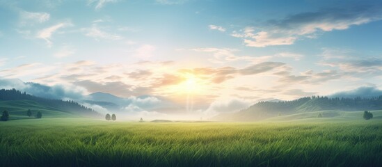 Poster - Field of green grass under a blue sky