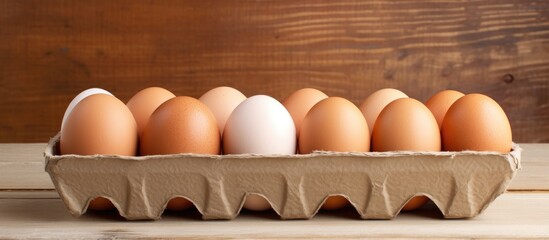 Aufkleber - Carton of eggs on rustic wooden surface