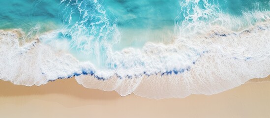 Poster - Aerial view of a beach with surfboard and wave