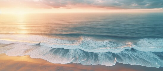 Poster - Drone captures beach waves and sunset