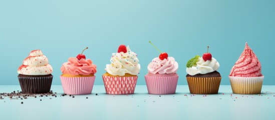 Poster - Cupcakes Varieties on Blue Background