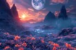 enchanting alien planet with towering mountains and luminescent flora otherworldly landscape 3d rendering