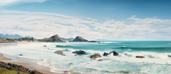 Poster - Rocky coastal beach under a clear blue sky