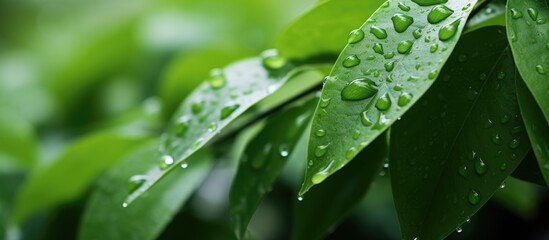 Poster - Close-up of leaf covered in rain droplets