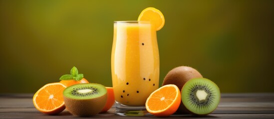 Poster - Glass of citrus juice with sliced fruits