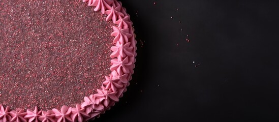 Wall Mural - Pink cake with frosting on black surface