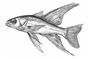 graceful flying fish sketch isolated on white background pencil drawing illustration