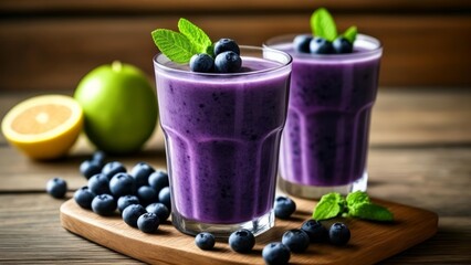 Wall Mural -  Refreshing blueberry smoothies perfect for a healthy summer treat