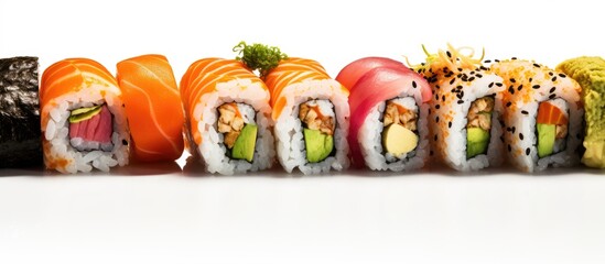 Poster - Row of assorted sushi rolls with various toppings