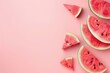 Watermelon on pink background Summer theme Flat lay top view with space for text