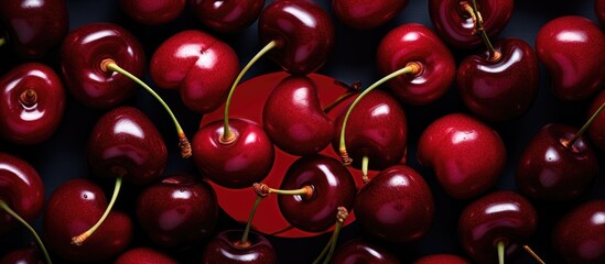 Wall Mural - Close-up of cherries in red circle