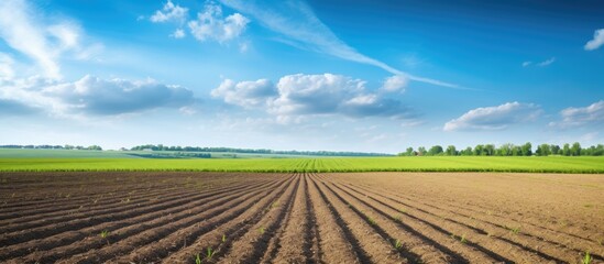 Poster - Plowed field, blue sky