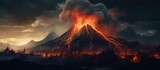 Fototapeta  - Volcano with molten lava flowing