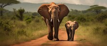 Elephant Duo Trekking Along Dirt Path