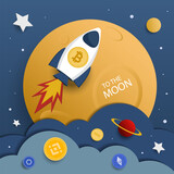 Fototapeta Młodzieżowe - bitcoin to the moon. cryptocurrency concept. vector illustration