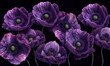Windblown purple poppy blossoms pattern in realistic style. Generative ai
