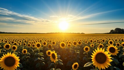 Sticker -  Sunflower field at sunrise golden glow serene beauty