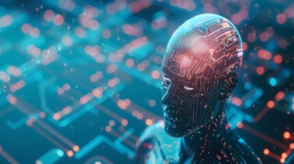 Poster - Humanoid Head With Circuit Board Background