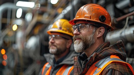 Wall Mural - A man in safety vest stands in front of a large industrial plant