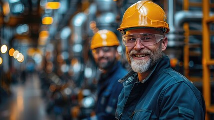 Wall Mural - A man in safety vest stands in front of a large industrial plant