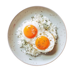 Wall Mural - Two eggs on rice on a plate