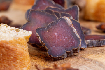 Wall Mural - pieces of soft dried beef meat close-up