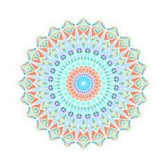 Poster - Colorful ornate triangular pattern mandala - ornamental round abstract vector design from mosaic triangles