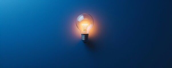 Poster - Illuminated light bulb on blue background