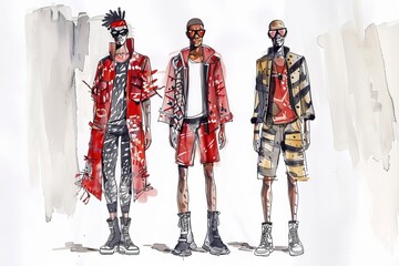 a fashion sketch showcasing the latest trends in clothing design.