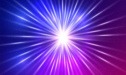 Poster - Abstract light burst with digital lens flare background. Explosion in universe. High speed. Radial motion effect. Light trails. Star burst. Futuristic, technology background for banner, poster. Vector