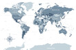 World Map - Highly Detailed Vector Map of the World. Ideally for the Print Posters. Grey Silver Spot Beige Retro Style.