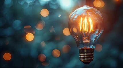 Poster - Illuminated light bulb against a bokeh background