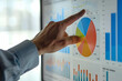 © Slowlifetrader - Financial dashboard showing diversification of investment or asset allocation or portfolio management on stock market and fund, pie chart and bar graph on digital screen