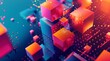 Floating 3D Cubes on Digital Circuit Board Background